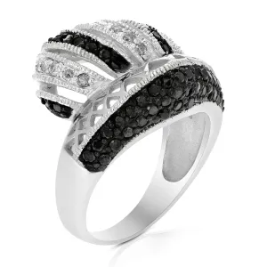 1.10 cttw Black Fashion Diamond Statement Ring in Sterling Silver