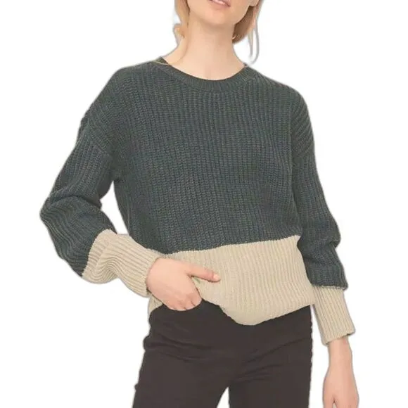 525 AMERICA | TUCKERNUCK Cropped Color Block Sweater Pullover Knit Green - M