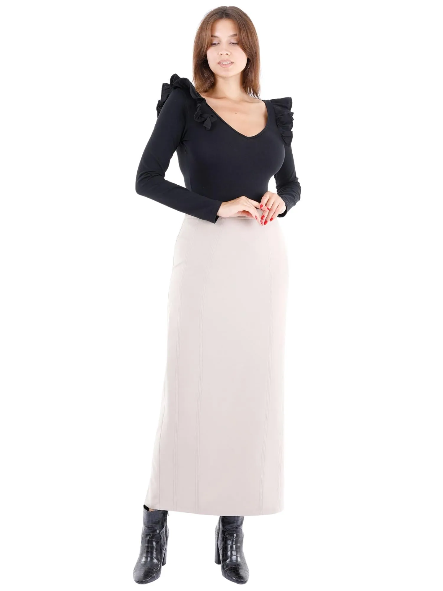 Ankle Length Plus Size Back Split Maxi Skirt - G-Line