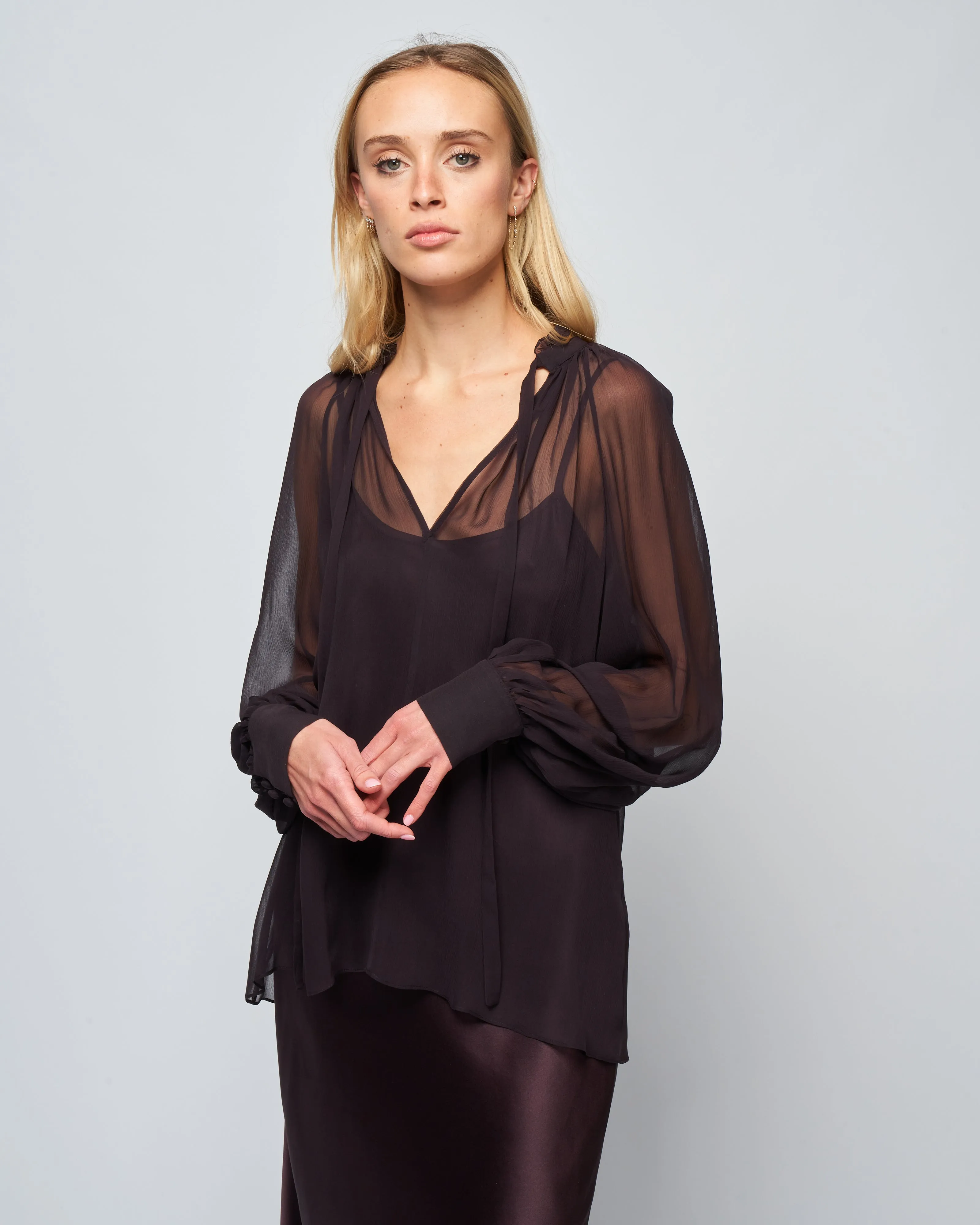 bishop chiffon blouse - aubergine