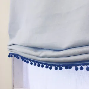 Blue Linen Relaxed Shade with Blue Pom Pom/CL1010