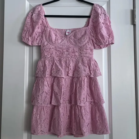 Buddy Love Connor Dress in Extra Small and Pink Lace Bustier Mini Babydoll Dress