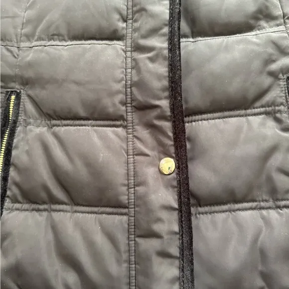 Calvin Klein black hooded puffer coat, size M gold hardware logo pockets long