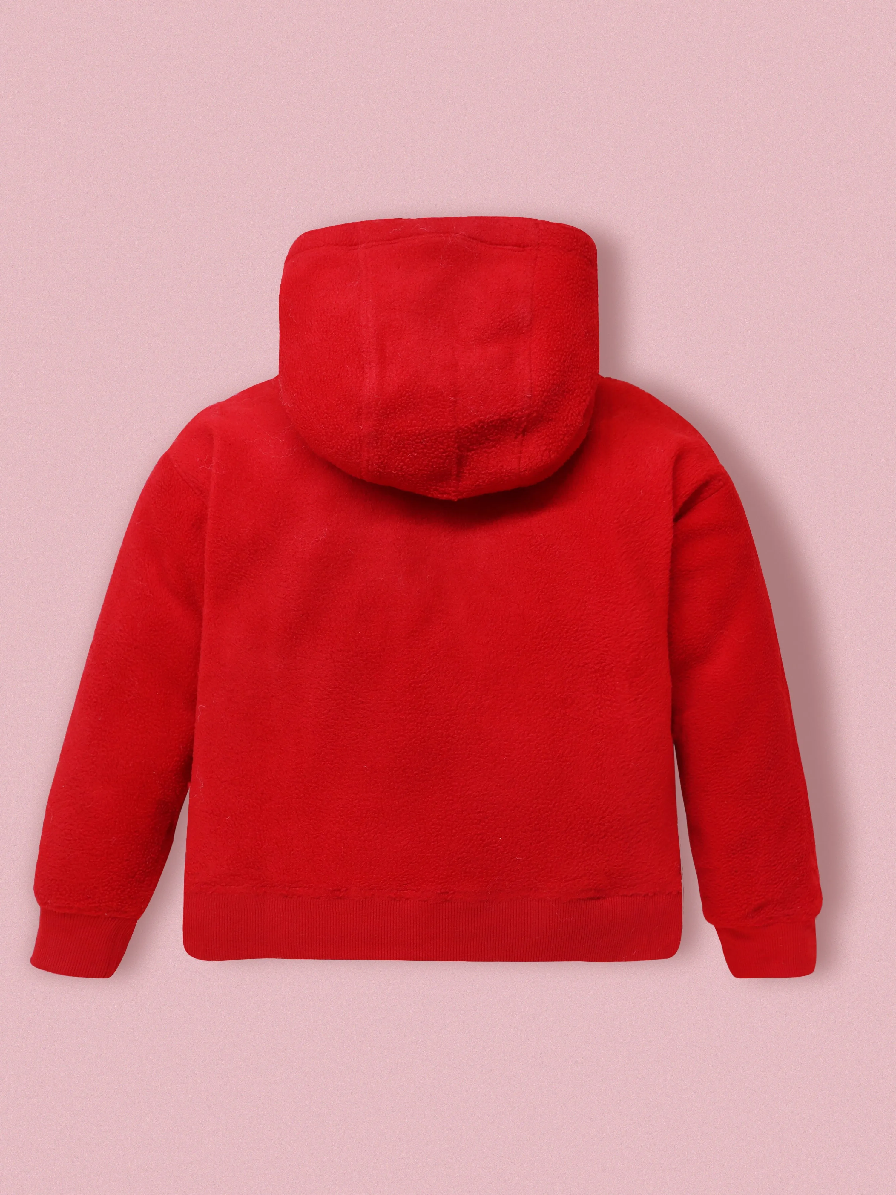 Cherry Crumble Red Solid 100% Polyester Full Sleeves Hooded Christmas Wear Easy Fit Applique & Embroidered Winter Hoodie For Boys & Girls