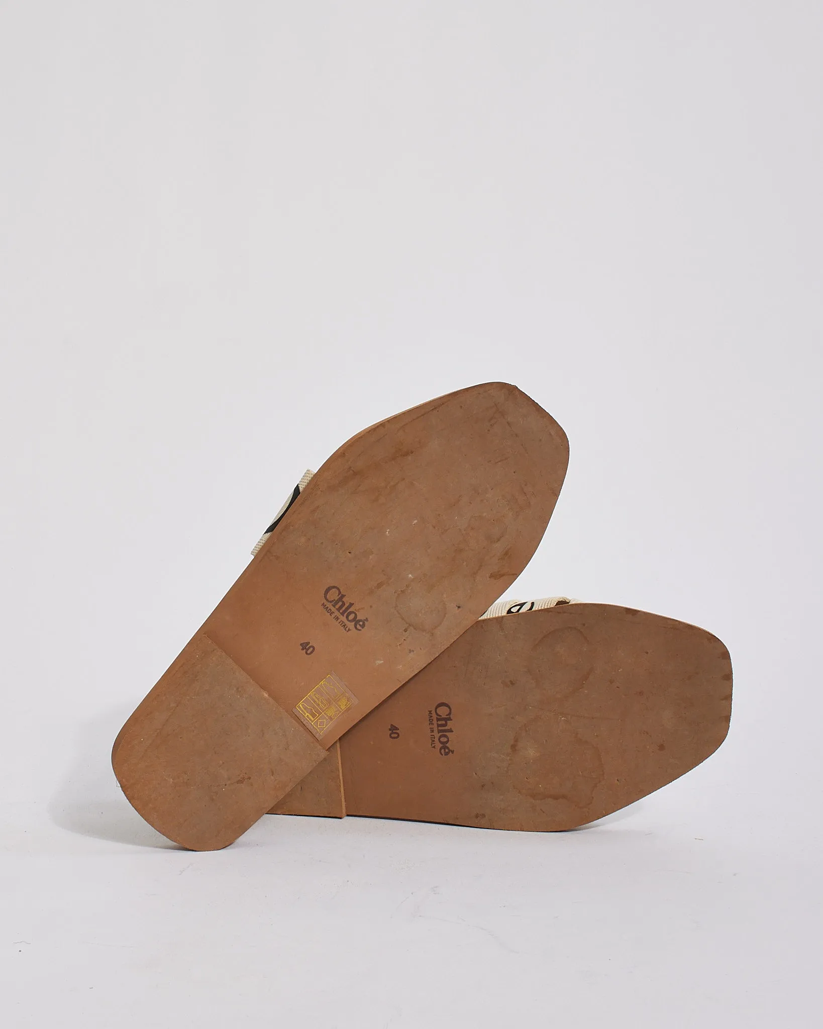 Chloé White/Tan Woody Logo Sandals - 40