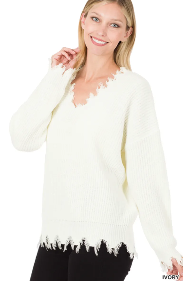 *Deals & Steals* Truly Yours Distressed Sweater- 8 Colors Available