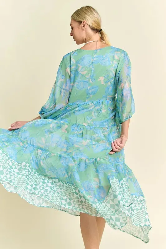 Floral Print Mixed Tiered Dress by Davi & Dani