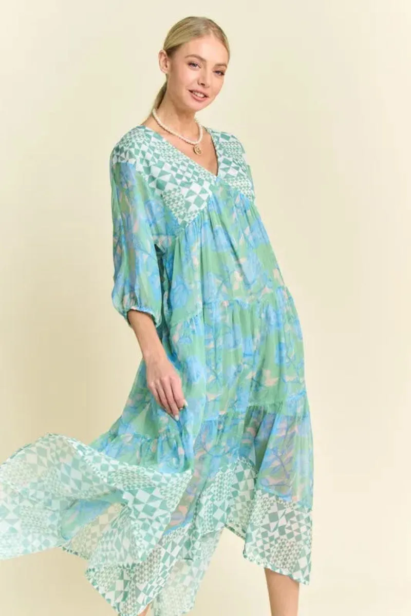 Floral Print Mixed Tiered Dress by Davi & Dani