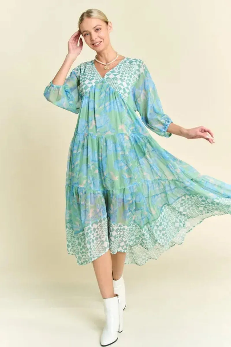 Floral Print Mixed Tiered Dress by Davi & Dani