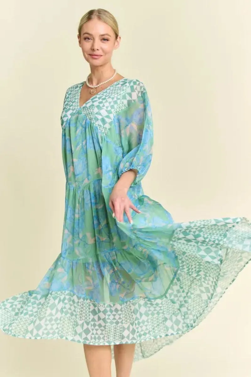 Floral Print Mixed Tiered Dress by Davi & Dani