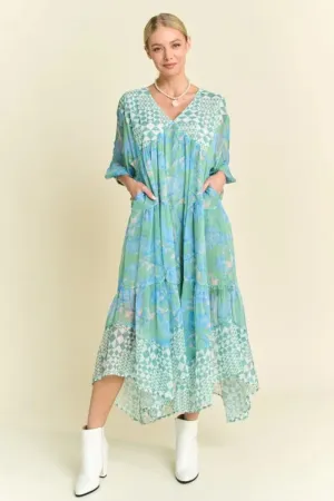 Floral Print Mixed Tiered Dress by Davi & Dani