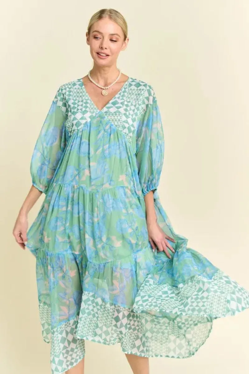 Floral Print Mixed Tiered Dress by Davi & Dani