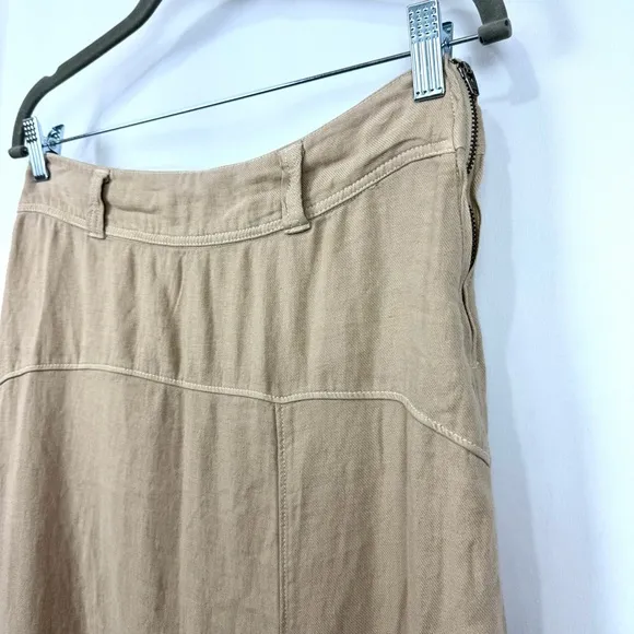 Free People NEW Women’s Size 2 Tan Isla Linen Maxi Skirt Boho Side Slit Coastal