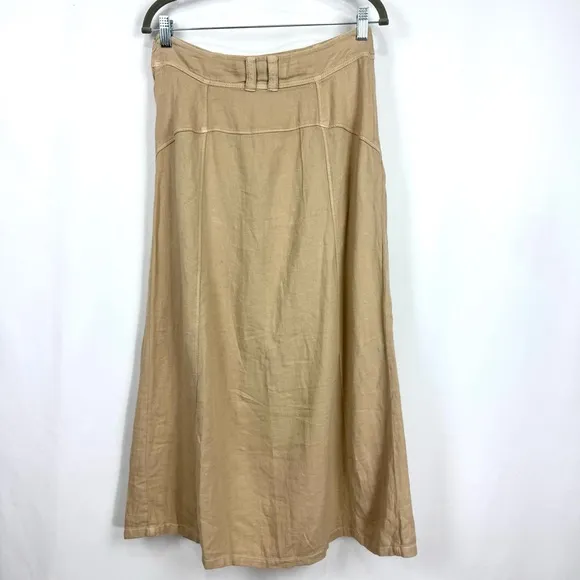 Free People NEW Women’s Size 2 Tan Isla Linen Maxi Skirt Boho Side Slit Coastal