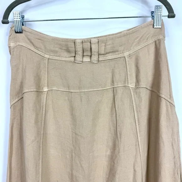 Free People NEW Women’s Size 2 Tan Isla Linen Maxi Skirt Boho Side Slit Coastal
