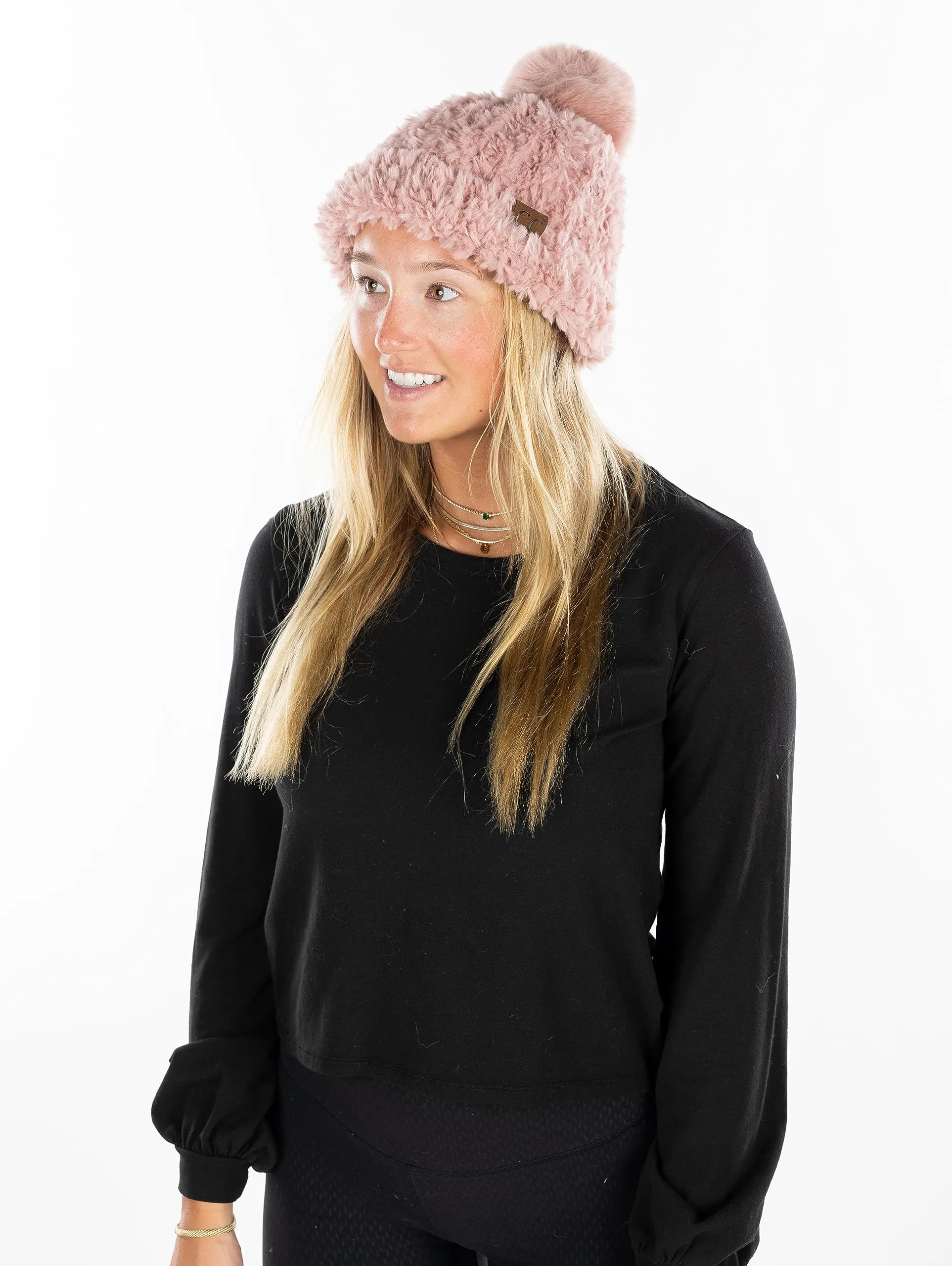 Fuzzy Stretch Pom Beanie by Funky Junque