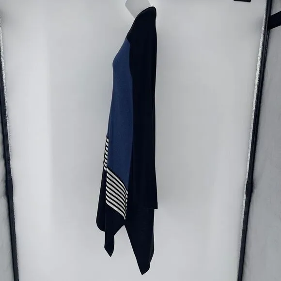 Gaspari Designer Asymmetrical Color Block Sweater Dress Blue Black White Size M