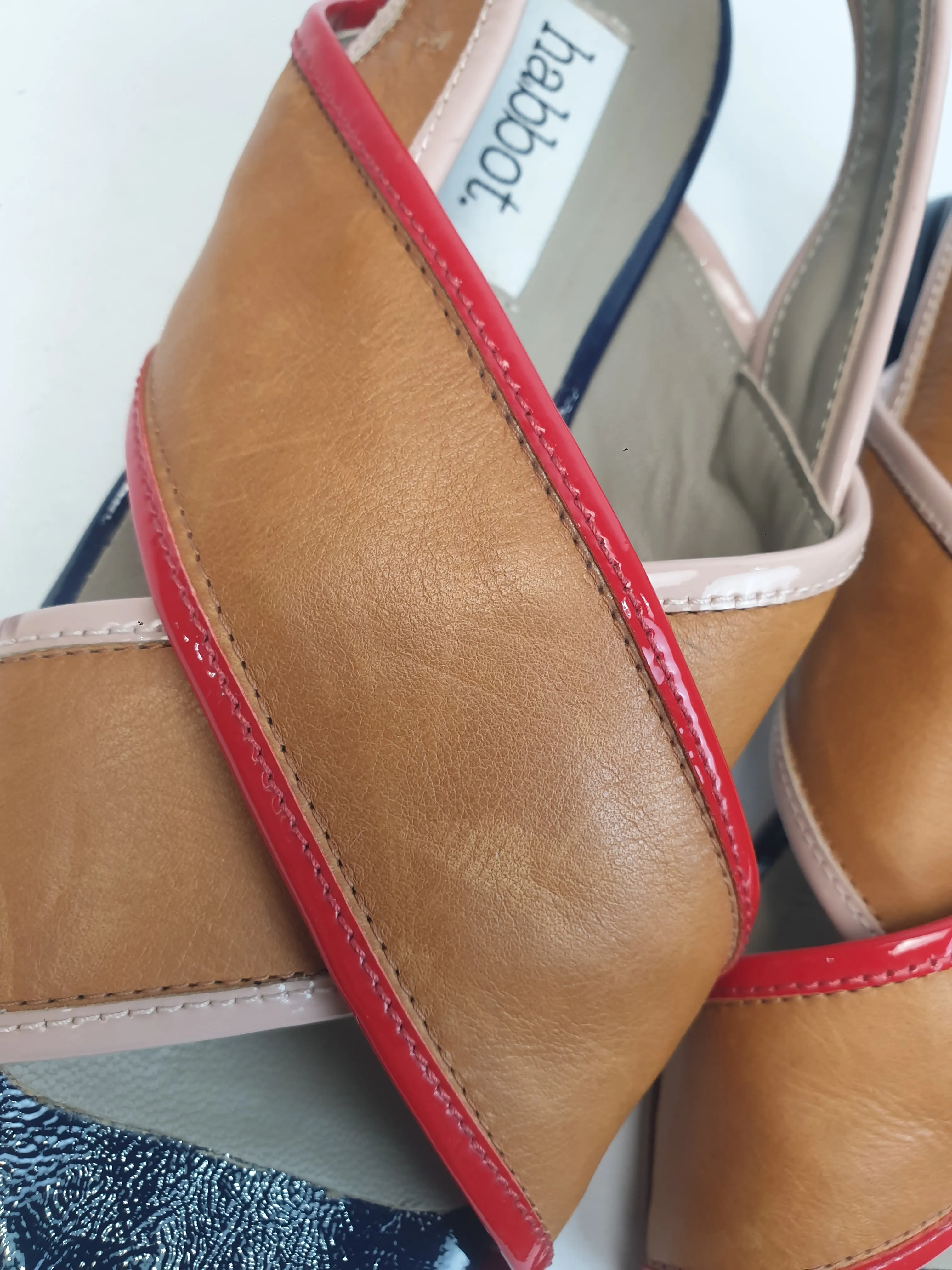 Habbot brown leather sandals with red and pink trim size 40
