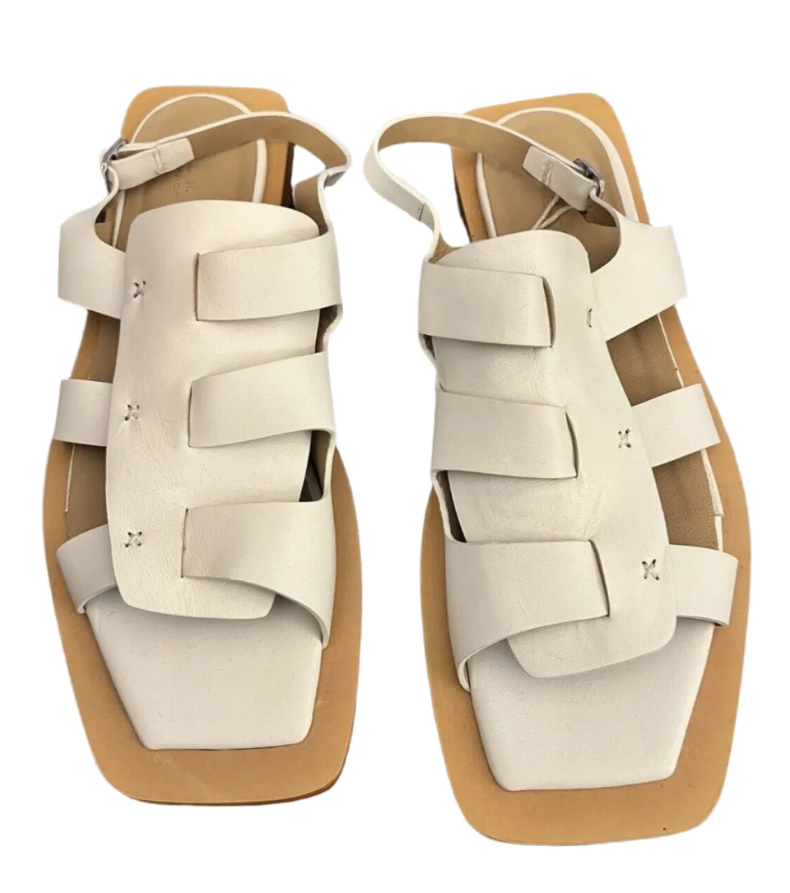 I.N.K. Women's Flat Sandals – White & Tan Leather – Size 40 (US 7/ EU 40)