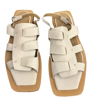 I.N.K. Women's Flat Sandals – White & Tan Leather – Size 40 (US 7/ EU 40)