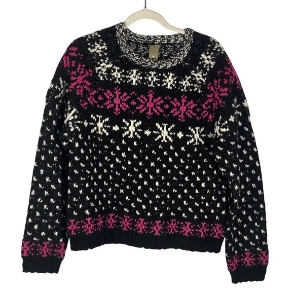 J.Crew chunky knit fair isle pullover crew neck sweater women’s M