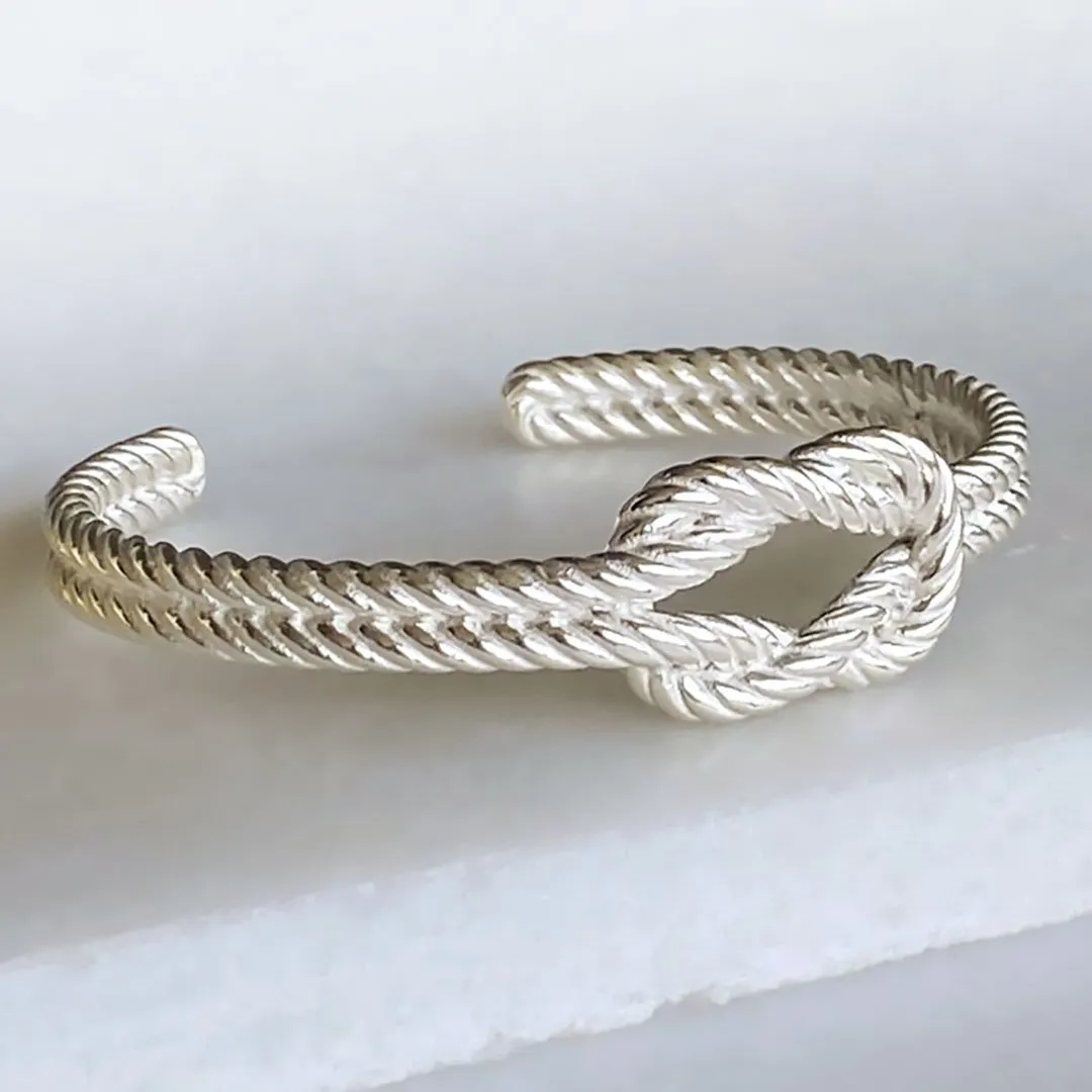 Lariat "Love Me Knot" - Twisted Rope and Sterling Silver on Brass Bracelet