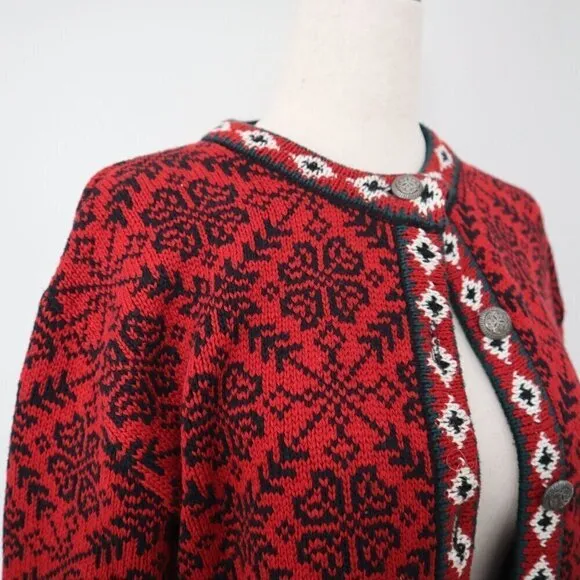 LLBean Thick Knit Red Winter Cardigan Size Small