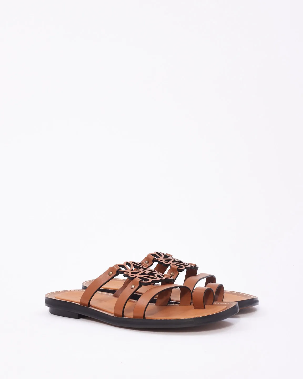 Loewe Tan Leather Anagram Sandals 20 - 39