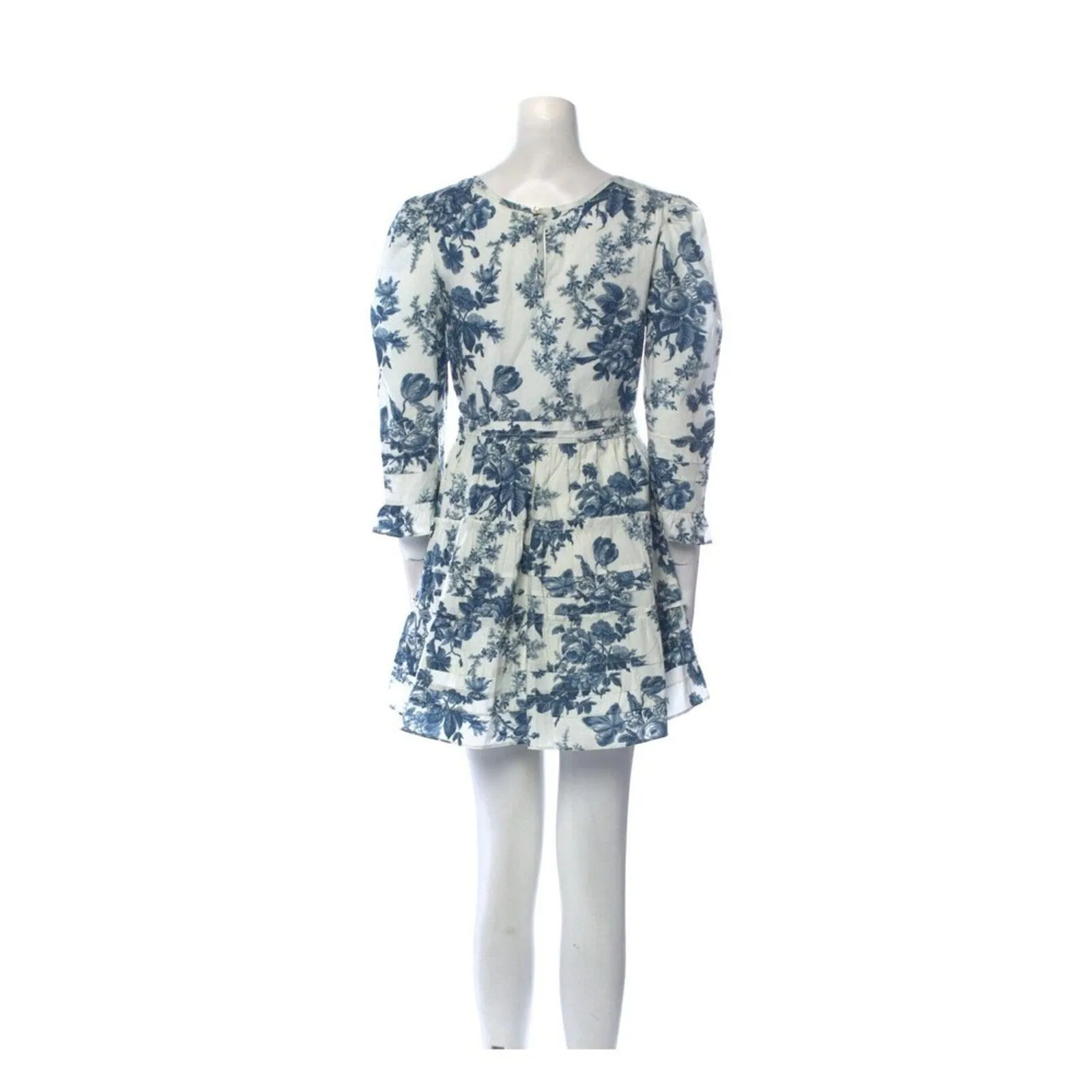 Love Shack Fancy Women's Lienzo Blue White China Floral Toile Print Mini Dress – Size 4