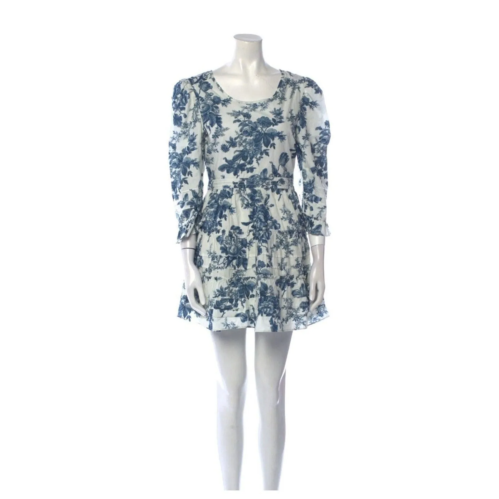 Love Shack Fancy Women's Lienzo Blue White China Floral Toile Print Mini Dress – Size 4