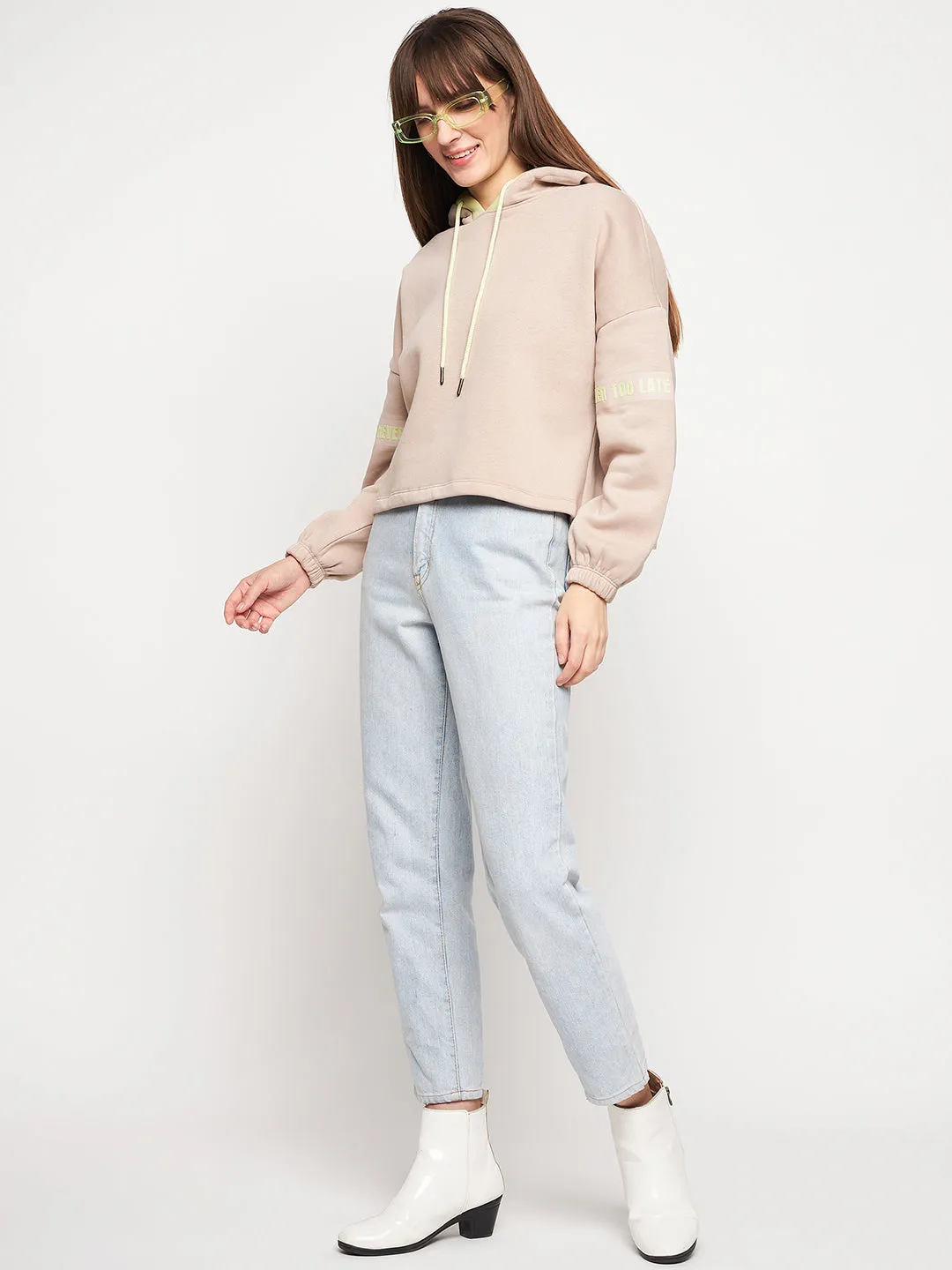 Madame Beige Hood Neck Sweatshirt