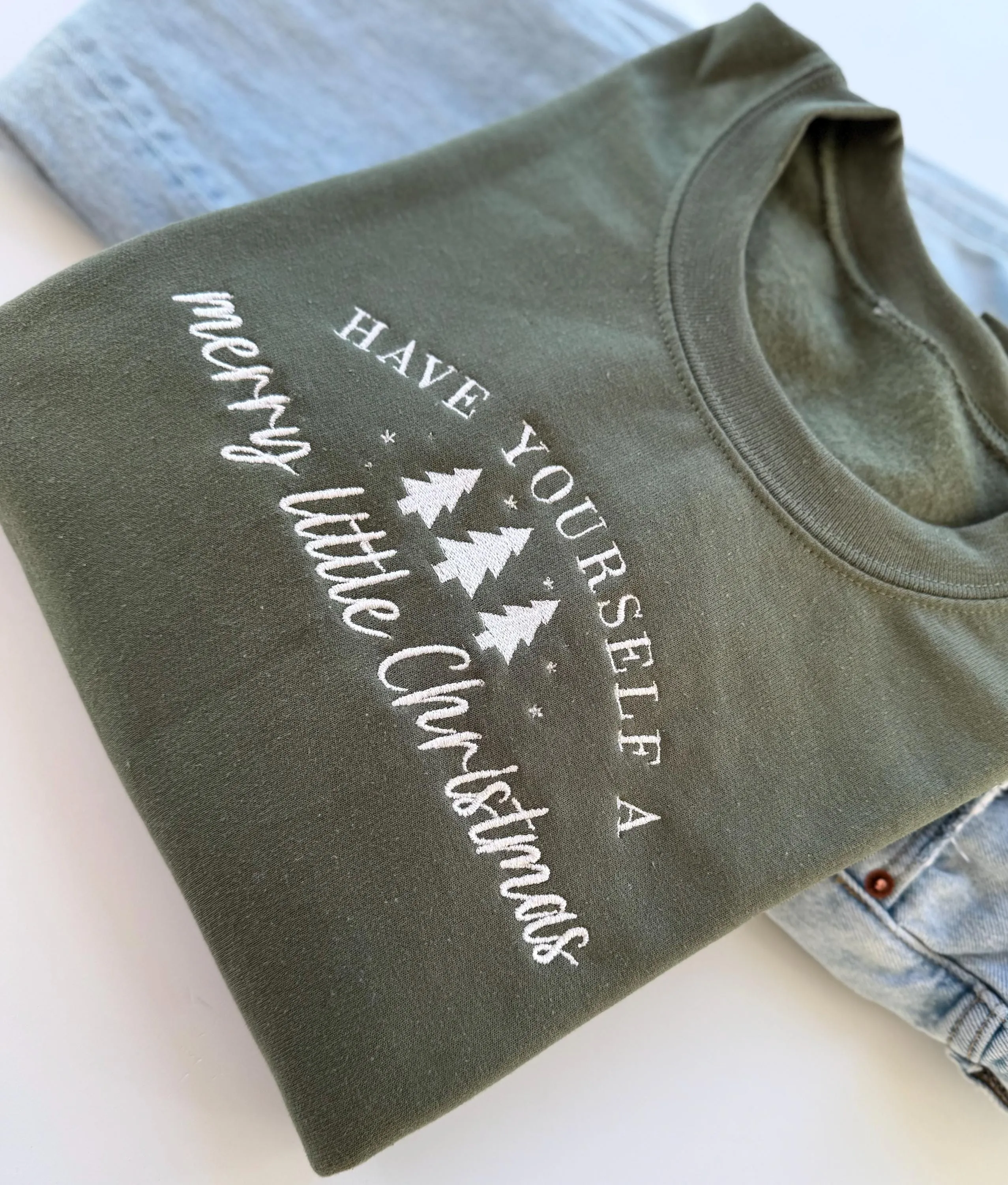 Merry Little Christmas Sweatshirt - Embroidered Christmas Sweater