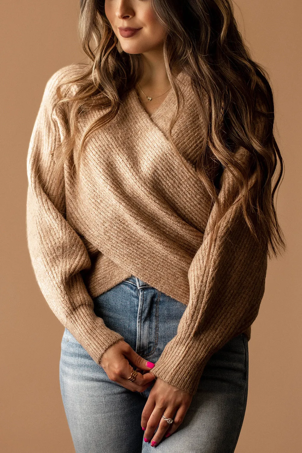 Never Tried Crossover Front Sweater (Latte)