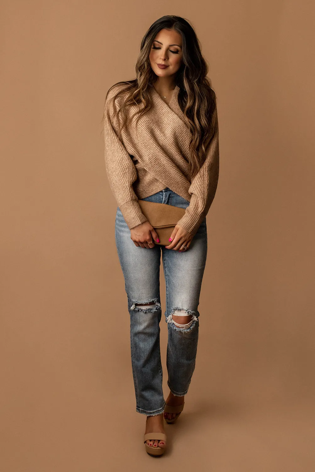 Never Tried Crossover Front Sweater (Latte)