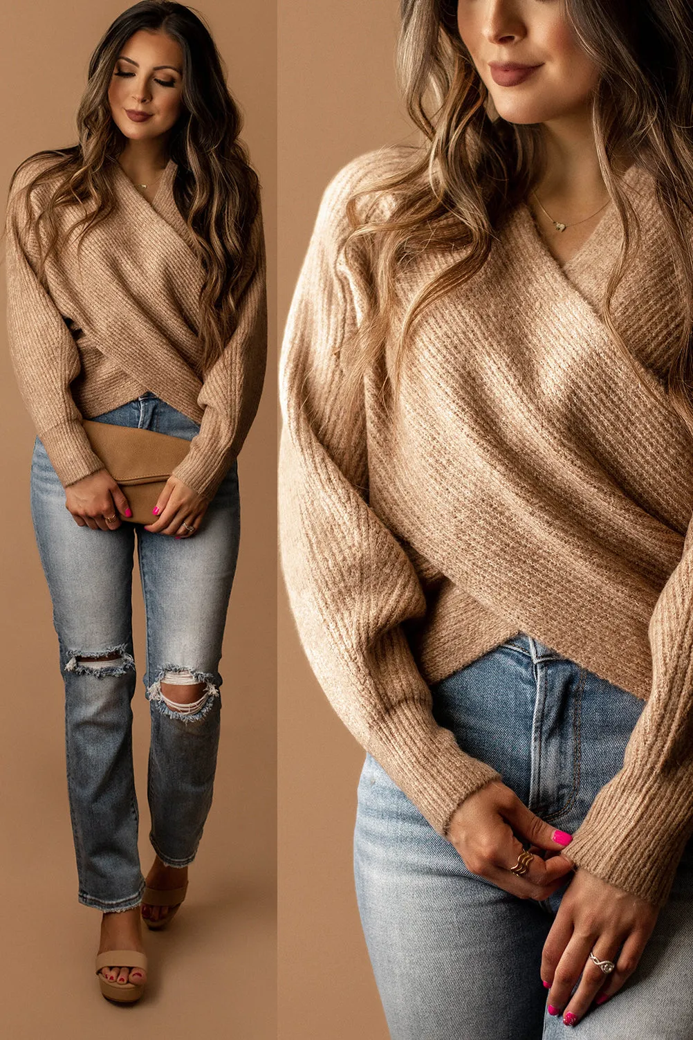 Never Tried Crossover Front Sweater (Latte)