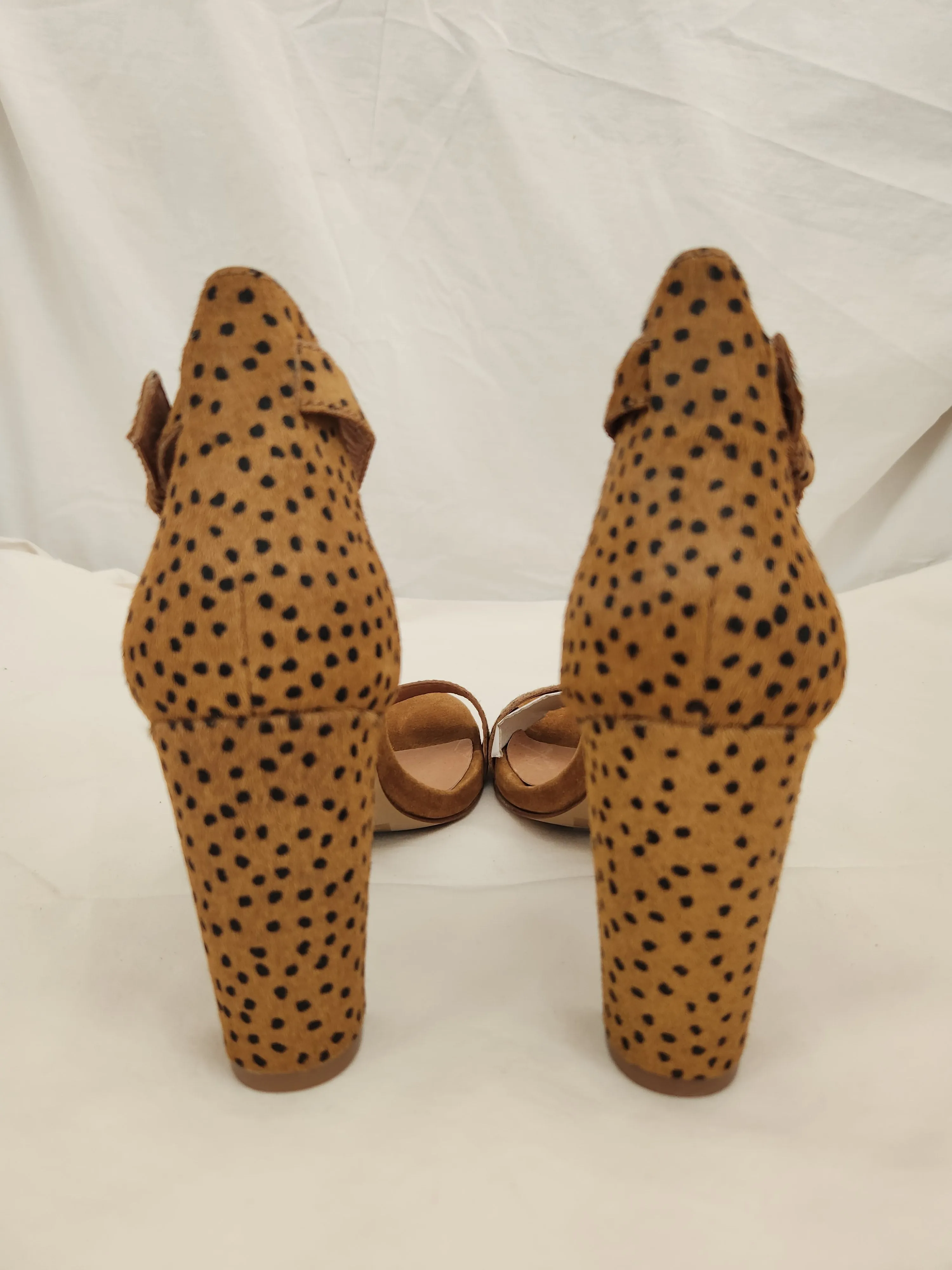 NIB - Madewell Equestrian Brown Heeled Spotted Calf Hair Sandals - Size 7.5