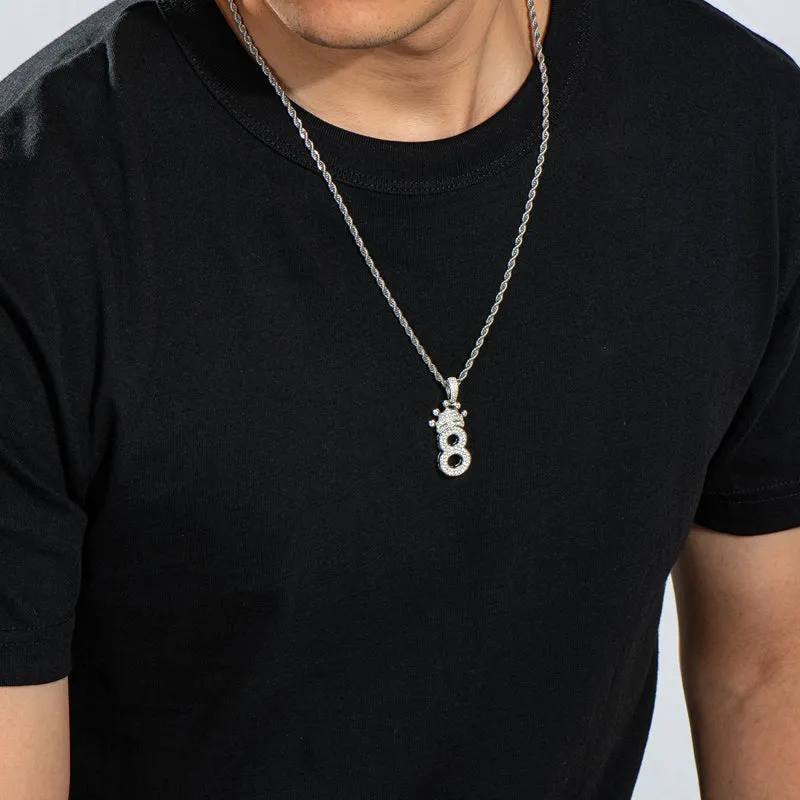 Number 8 Crown Created Diamond Pendant Necklace 23.62''