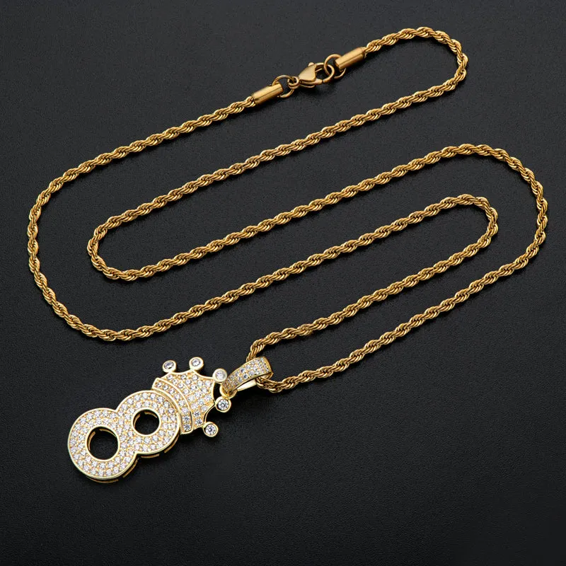 Number 8 Crown Created Diamond Pendant Necklace 23.62''