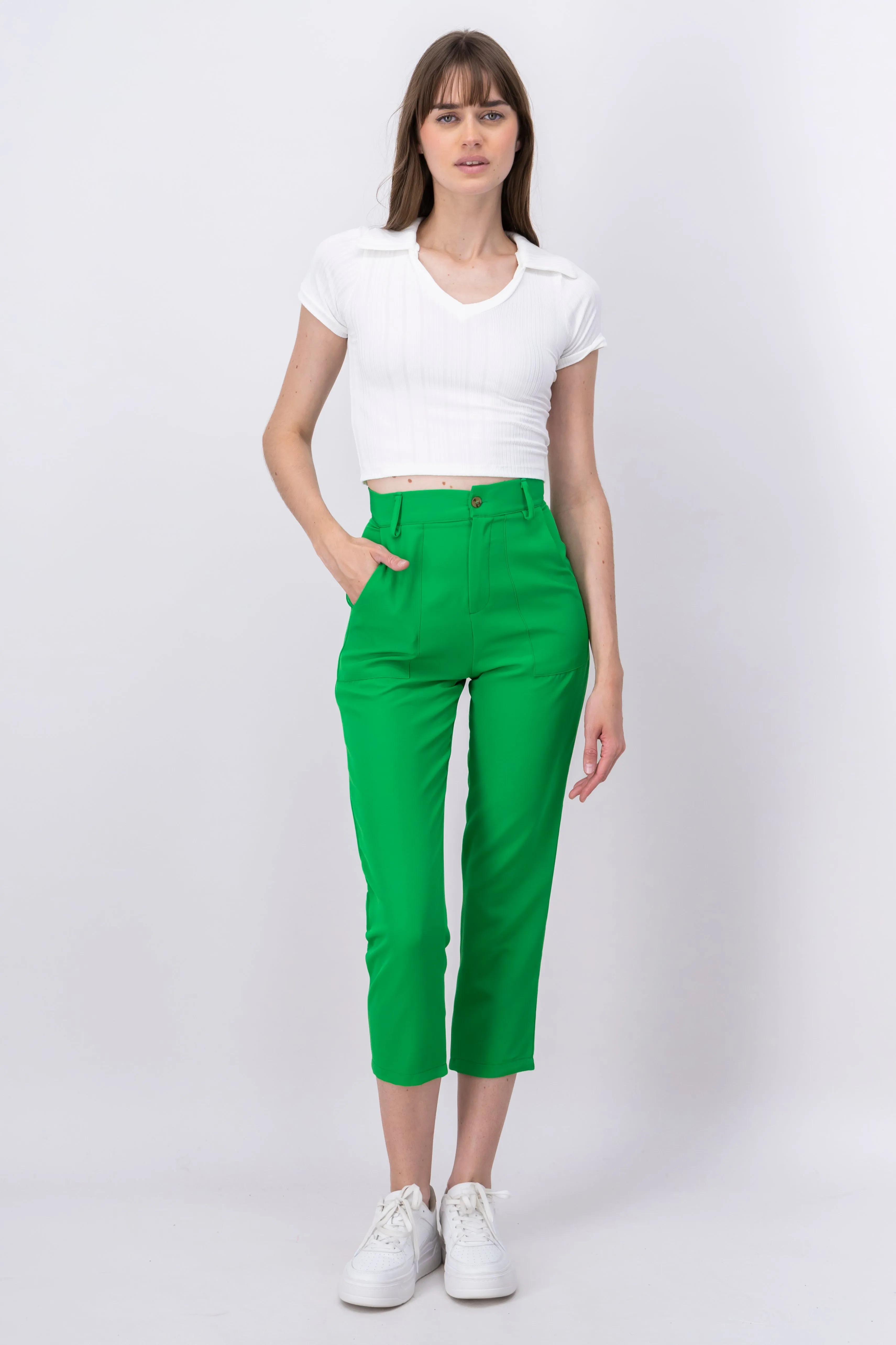 Pantalón Cintura Alta Capri Bolsas