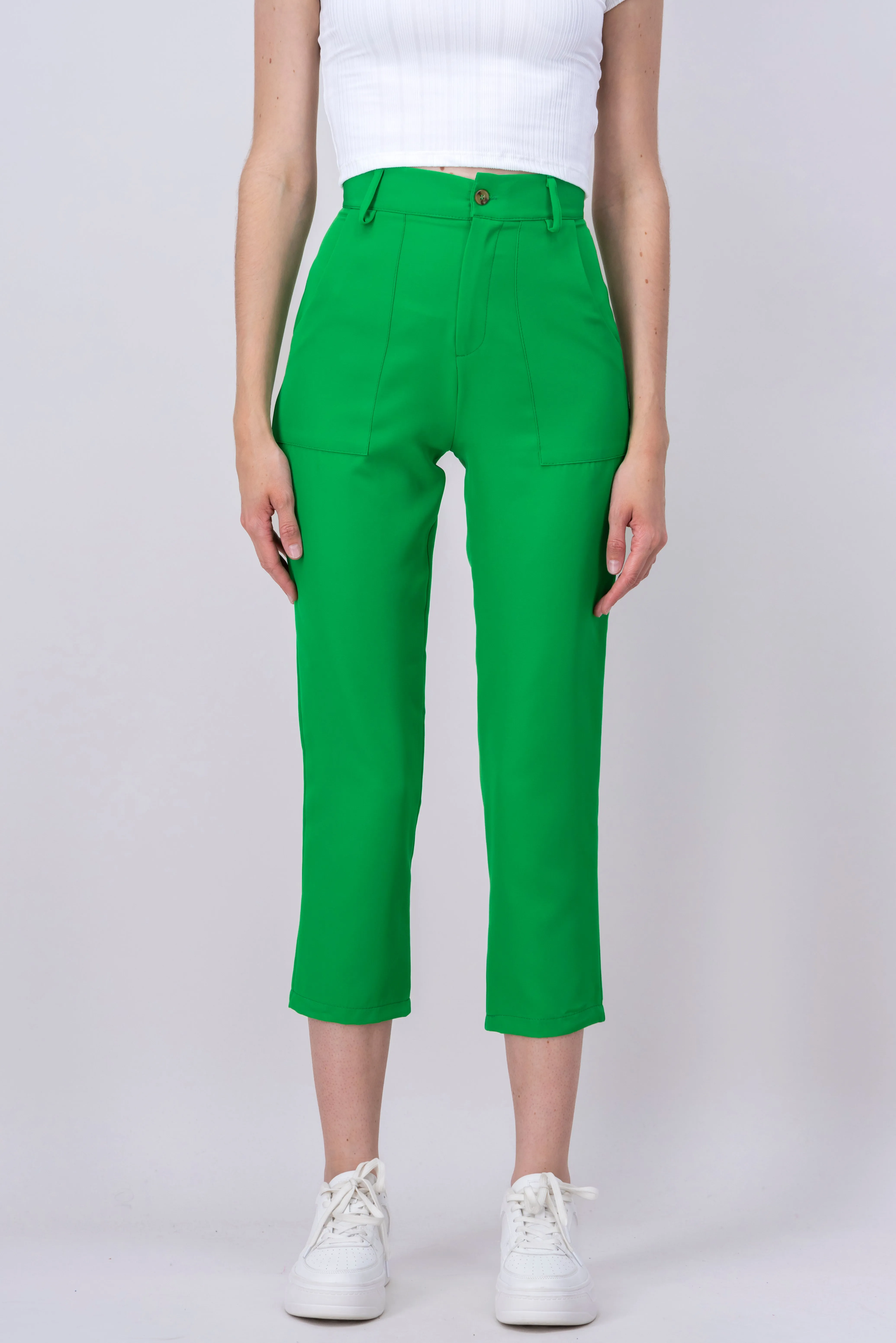 Pantalón Cintura Alta Capri Bolsas
