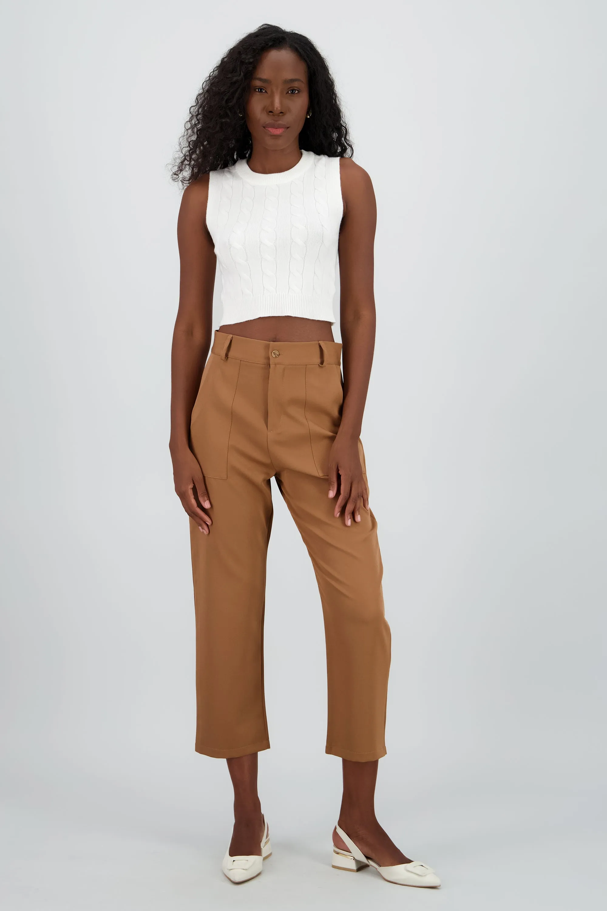 Pantalón Cintura Alta Capri Bolsas