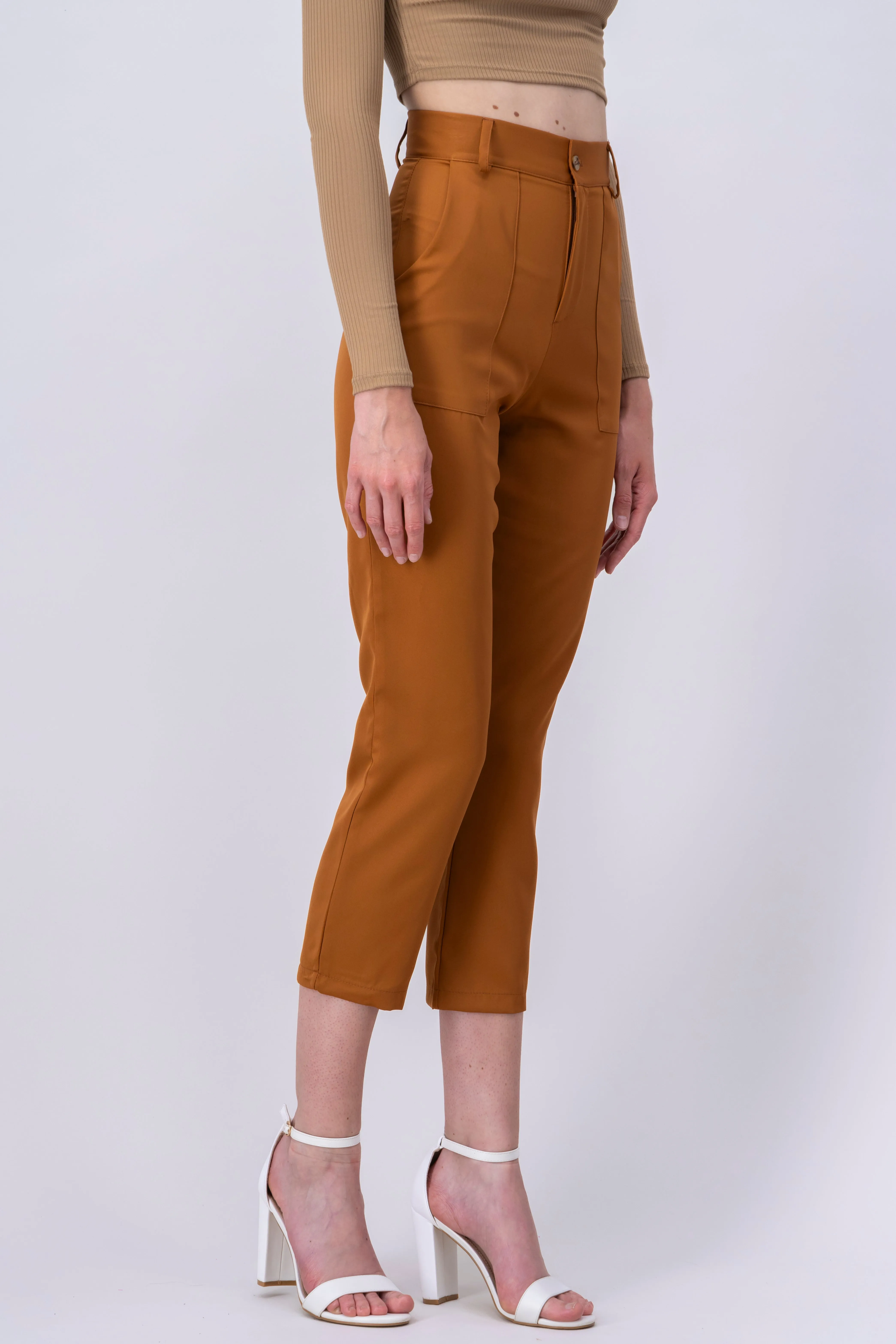 Pantalón Cintura Alta Capri Bolsas