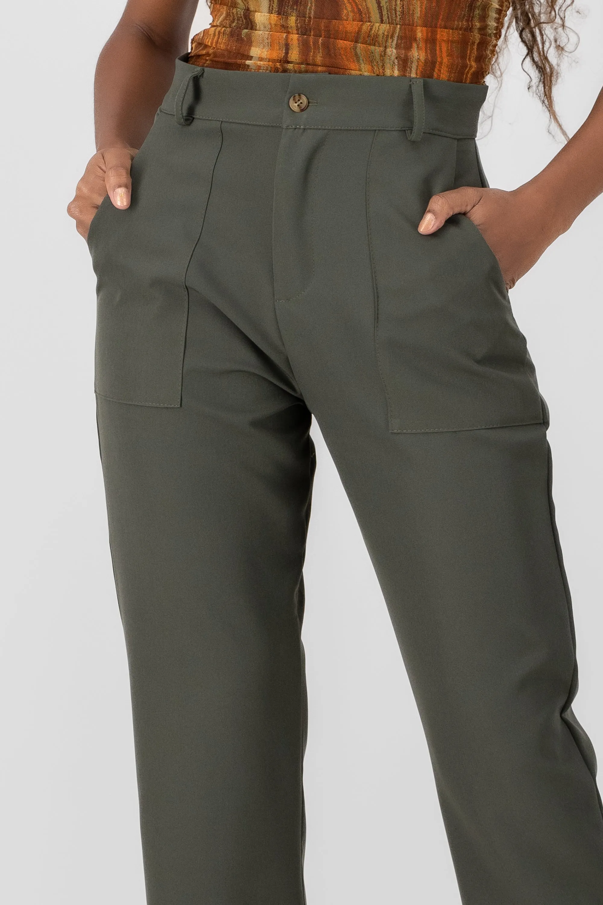 Pantalón Cintura Alta Capri Bolsas
