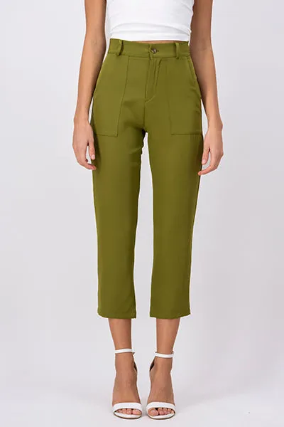 Pantalón Cintura Alta Capri Bolsas