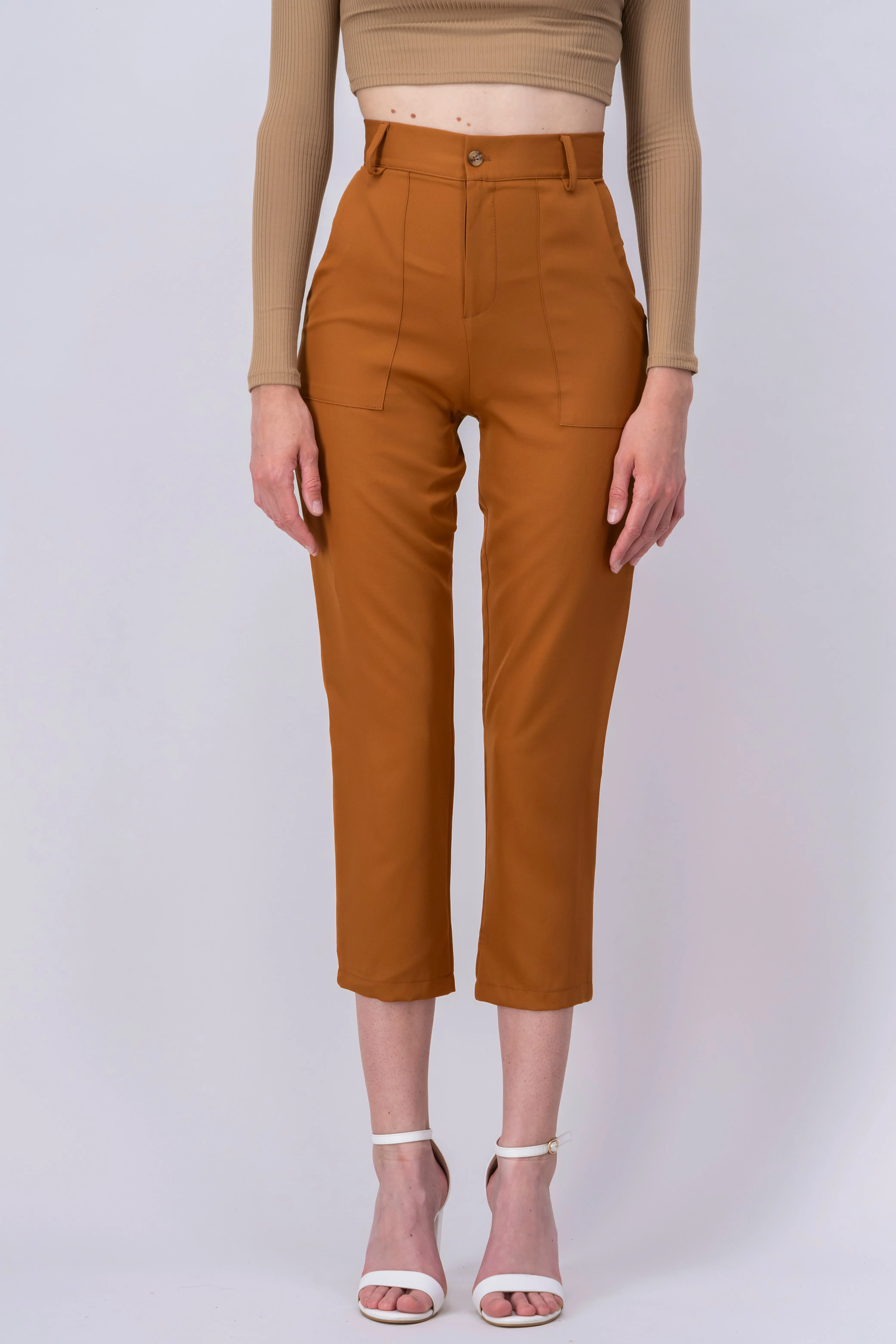 Pantalón Cintura Alta Capri Bolsas