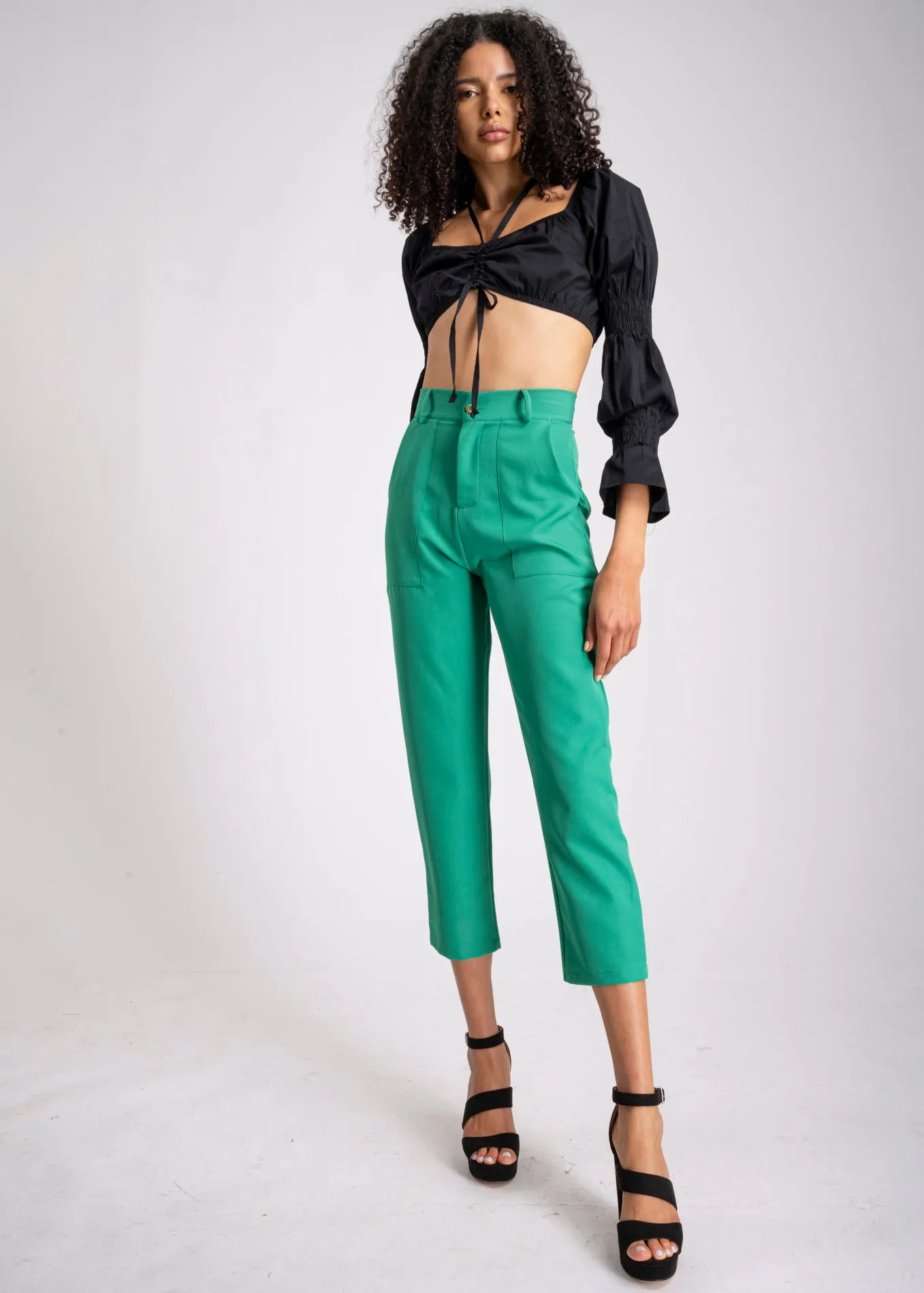 Pantalón Cintura Alta Capri Bolsas