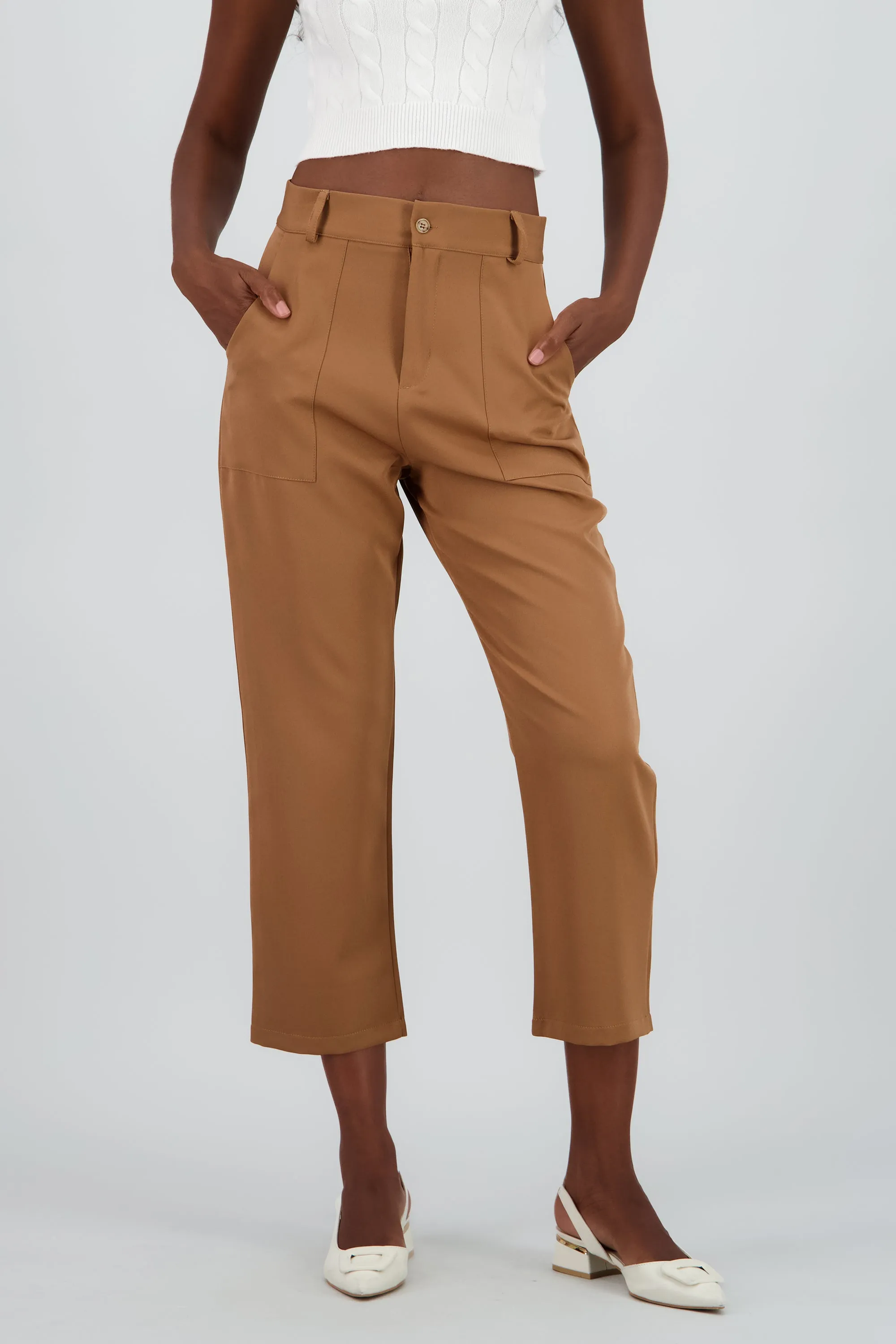 Pantalón Cintura Alta Capri Bolsas