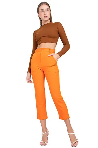 Pantalón Cintura Alta Capri Bolsas