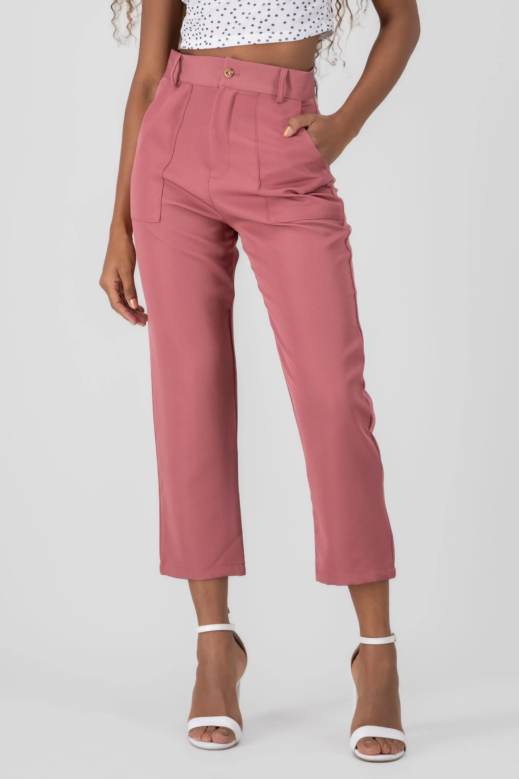 Pantalón Cintura Alta Capri Bolsas