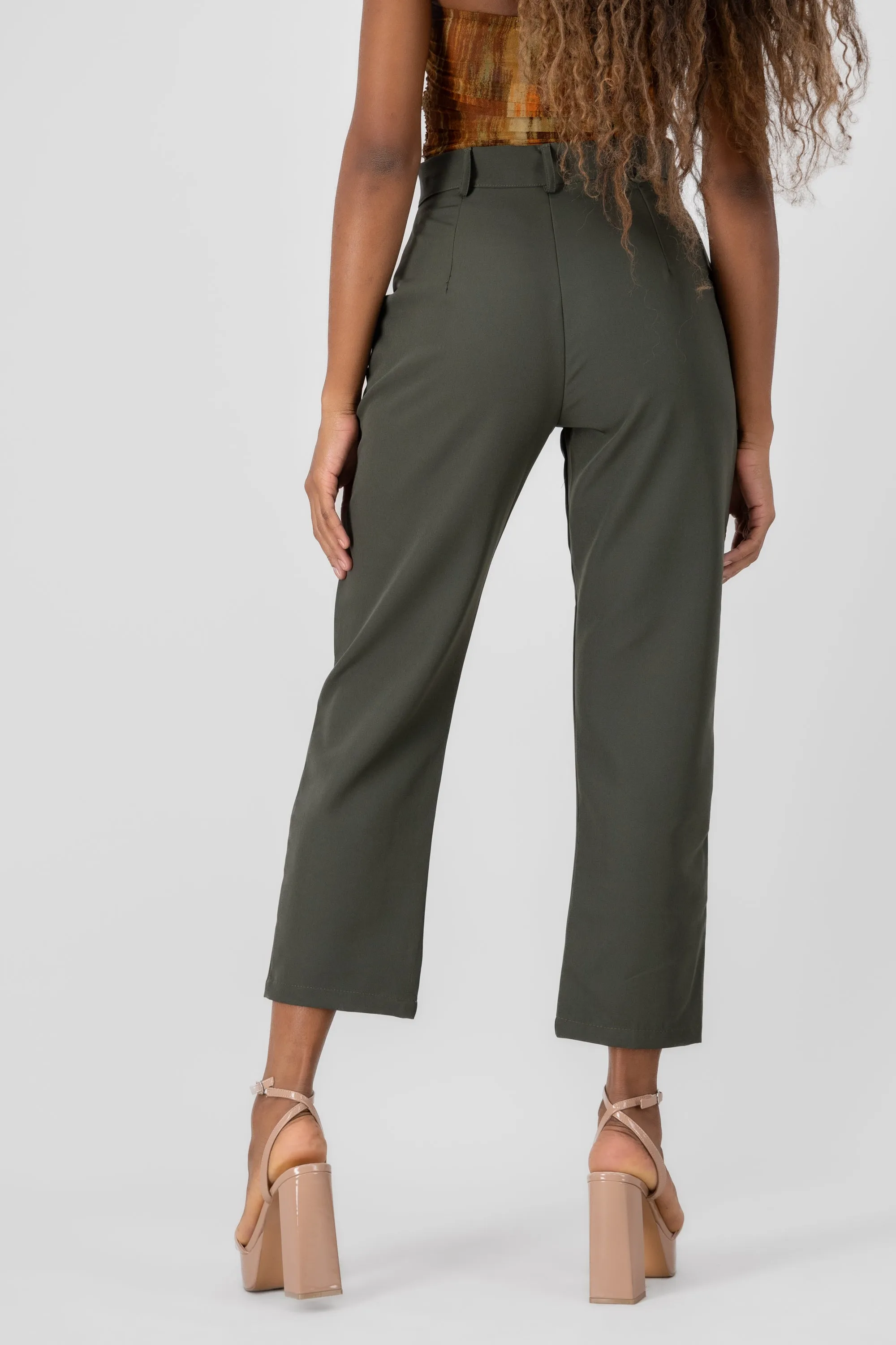 Pantalón Cintura Alta Capri Bolsas